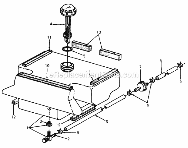 Fuel Tank & Related Parts Diagram and Parts List for 1105 135-292-100, 135-292-399, 0350039U, 136-292-1 Cub Cadet Lawn Mower